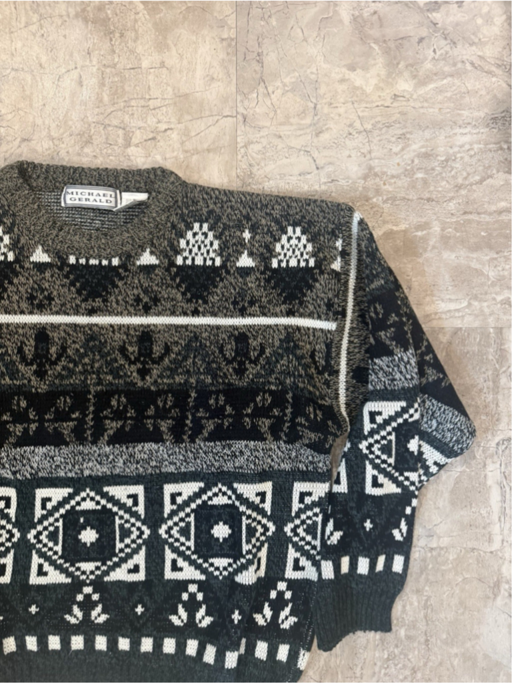 VTG 80’s Michael Gerald Black Fair Aisle Grandpa crew neck sweater size XL